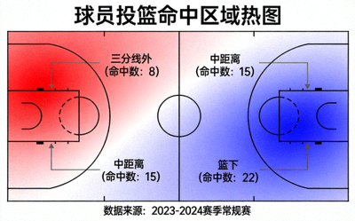 篮球球员技术统计热图 - 显示投篮命中区域分布